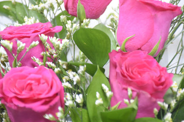 Dark Pink Roses with Limonium & Ruscus